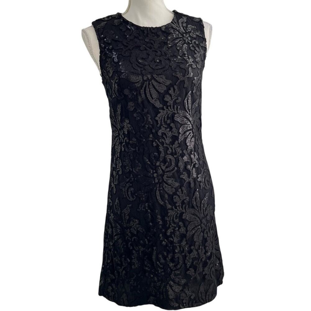 Diane von Furstenberg Kaleb Black Sequin Lace Sheath Dress Sz 2 EUC Black
